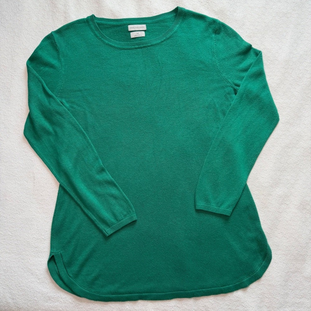 Van Heusen Womens Green Long Sleeve Crew Neck Knit Sweater Size Medium